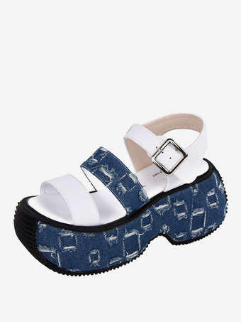 ゴシックロリータサンダルラウンドトゥテキスタイルホワイトロリータサマーシューズ