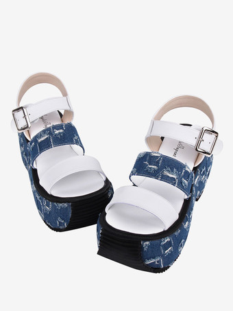 ゴシックロリータサンダルラウンドトゥテキスタイルホワイトロリータサマーシューズ