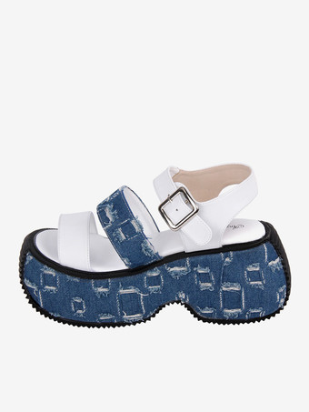 ゴシックロリータサンダルラウンドトゥテキスタイルホワイトロリータサマーシューズ