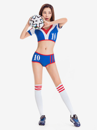 ブルー セクシーなチアリーダーコスチューム女性のブルーポリエステルトップスカート