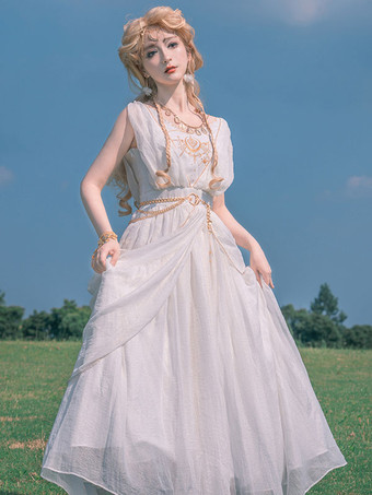 アカデミックロリータ衣装白刺繍ノースリーブアクセサリードレスマント