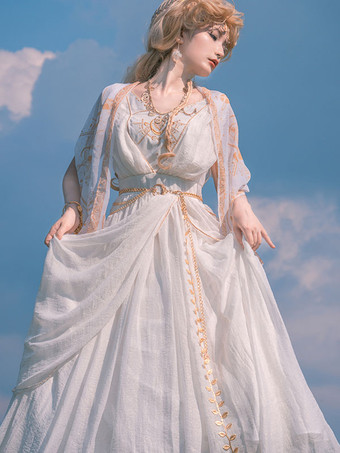 アカデミックロリータ衣装白刺繍ノースリーブアクセサリードレスマント