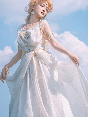 アカデミックロリータ衣装白刺繍ノースリーブアクセサリードレスマント