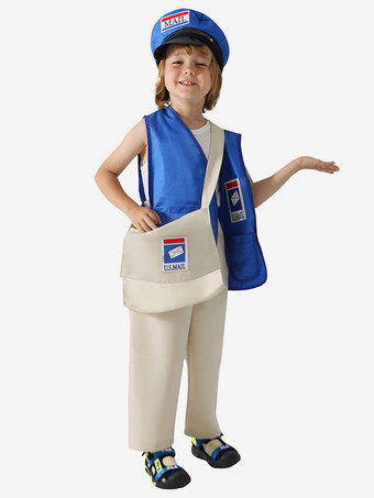 ブルー キッズハロウィンコスチュームブルーハロウィンポリエステル繊維ポリエステルセット子供のチョッキバッグ