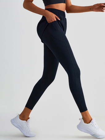 ブラック ヨガパンツ ハイウエスト ツートンカラー ナイロン 女性用 ランニング テニスボトム