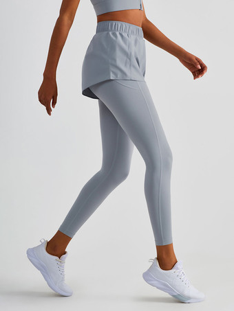 グレイヨガパンツ ハイウエスト ツートンカラー ナイロン 女性用 ランニング テニスボトム