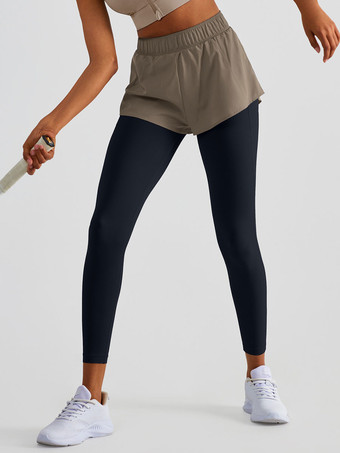 ヨガパンツ ハイウエスト ツートンカラー ナイロン 女性用 ランニング テニスボトム