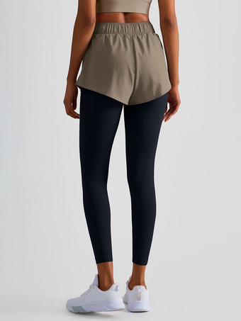 ヨガパンツ ハイウエスト ツートンカラー ナイロン 女性用 ランニング テニスボトム