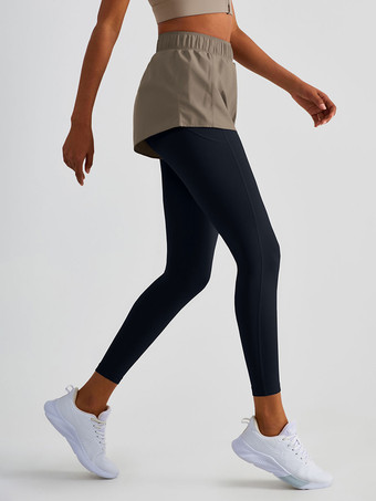 Pantalones de yoga de cintura alta de dos tonos de nailon para mujer  parte inferior de tenis para correr