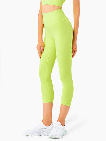 黄緑色ヨガ カプリ パンツ ナイロン ハイウエスト ランニング スポーツ レギンス 女性用
