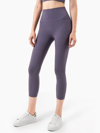 パープル ヨガ カプリ パンツ ナイロン ハイウエスト ランニング スポーツ レギンス 女性用