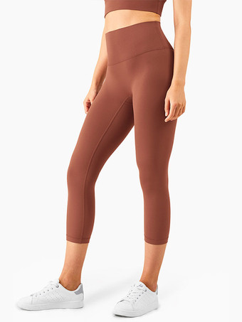 チェスナットブラウンヨガ カプリ パンツ ナイロン ハイウエスト ランニング スポーツ レギンス 女性用