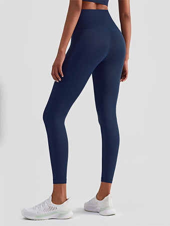ネイビーブルーヨガレギンス 女性用 ハイウエスト ナイロン スポーツパンツ