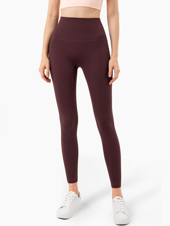 ダークレッドヨガレギンス 女性用 ハイウエスト ナイロン スポーツパンツ