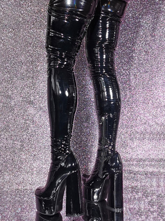 セクシーなオーバーニーブーツ プラットフォームハイヒール サイハイブーツ