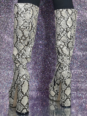 レディース ニーハイブーツ ヘビ柄 プラットフォーム ハイヒール セクシーブーツ
