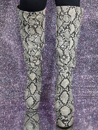 レディース ニーハイブーツ ヘビ柄 プラットフォーム ハイヒール セクシーブーツ