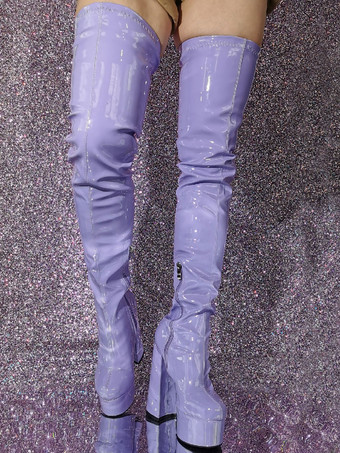 セクシーなサイハイブーツ女性ラウンドトゥチャンキーヒールプラットフォームオーバーニーブーツ