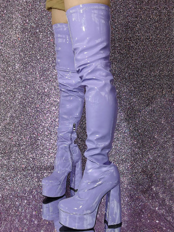 セクシーなサイハイブーツ女性ラウンドトゥチャンキーヒールプラットフォームオーバーニーブーツ