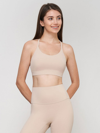 ライト アプリコットヨガブラ ナイロン アスレチック ノースリーブ ジュエルネック ランニングトップ 女性用