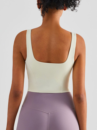 ヨガタンクトップ ライクラ ノースリーブ スクエアネック ランニングブラ 女性用