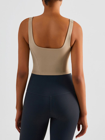 ヨガタンクトップ ライクラ ノースリーブ スクエアネック ランニングブラ 女性用