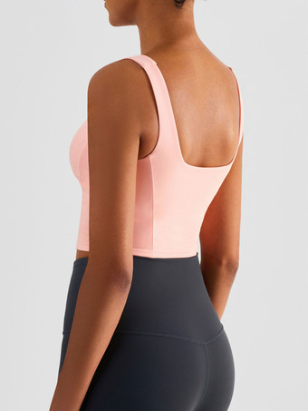 ヨガタンクトップ ライクラ ノースリーブ スクエアネック ランニングブラ 女性用