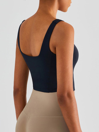 ヨガタンクトップ ライクラ ノースリーブ スクエアネック ランニングブラ 女性用