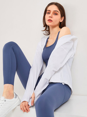 ホワイト スポーツ アウター フード付き長袖 日焼け止め アクティブウェア