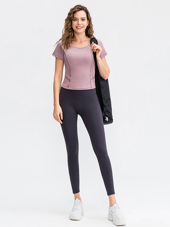 ヨガトップ ジュエルネック 半袖 速乾性 ランニング アクティブウェア