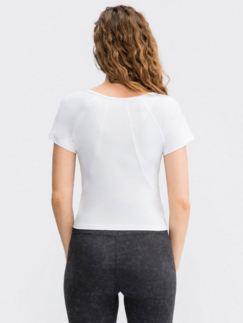 ヨガトップ ジュエルネック 半袖 速乾性 ランニング アクティブウェア