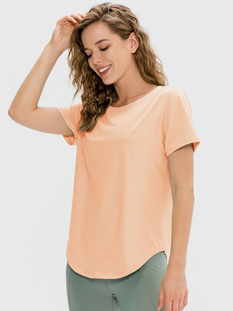 アプリコットヨガトップ ジュエルネック 半袖 速乾 ランニング Tシャツ