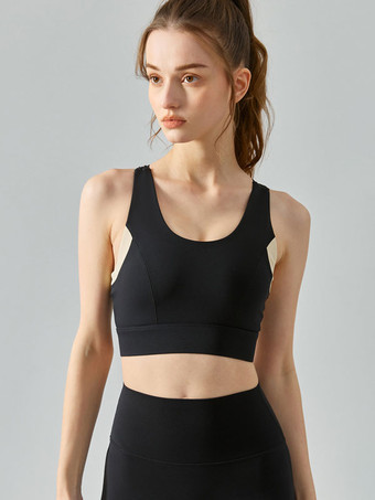 女性用テニストップツートーンナイロンジュエルネックヨガブラ