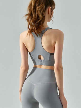 女性用テニストップツートーンナイロンジュエルネックヨガブラ