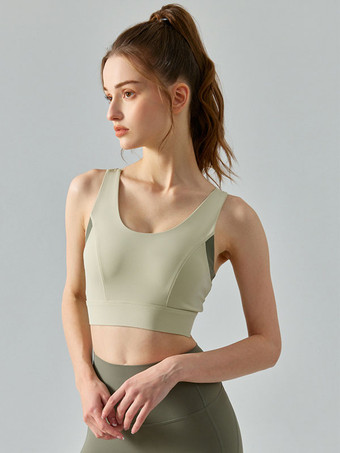 女性用テニストップツートーンナイロンジュエルネックヨガブラ