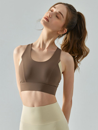 女性用テニストップツートーンナイロンジュエルネックヨガブラ