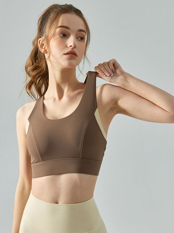 チョコレート女性用テニストップツートーンナイロンジュエルネックヨガブラ