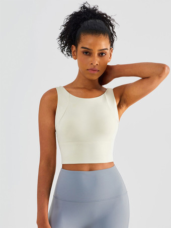 アイボリーヨガブラ ナイロン アスレチック ノースリーブ ジュエルネック テニス トゥ レディース