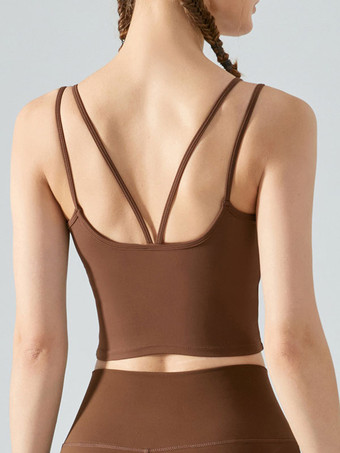 女性用ヨガトップ ジュエルネック ナイロン ノースリーブ アクティブウェア