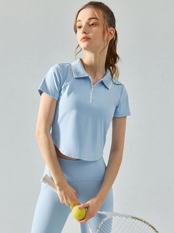 ライトスカイブルー女性用テニス ポロ トップ ツートンカラー半袖アクティブウェア