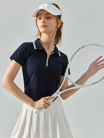女性用テニス ポロ トップ ツートンカラー半袖アクティブウェア