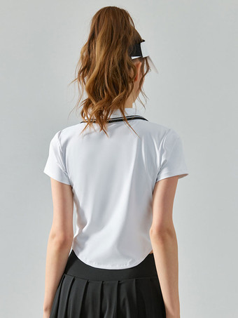 女性用テニス ポロ トップ ツートンカラー半袖アクティブウェア