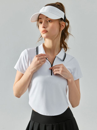 女性用テニス ポロ トップ ツートンカラー半袖アクティブウェア