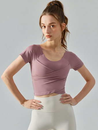 Yoga Top Short Sleeves Jewel Neck Rapid Drying Activewear For Women