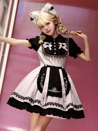 ピンクスイートロリータドレス ポリエステル半袖ドレス