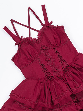   ゴシックロリータ ドレス リボン フリル バーガンディ