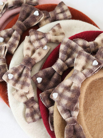 甘いロリータ帽子リボンアクセサリーチェック柄ポリエステルピンクロリータアクセサリー