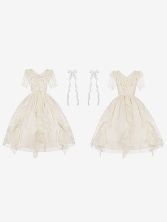 スイートロリータドレス ポリエステル半袖フリルドレス スイートロリータドレス