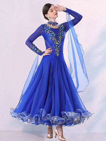 ロイヤルブルー社交ダンス衣装 ピンク レディース ライクラスパンデックス ドレス ダンスウェア