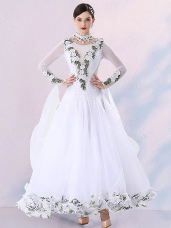 ホワイト 社交ダンス衣装 ピンク レディース ライクラスパンデックス ドレス ダンスウェア